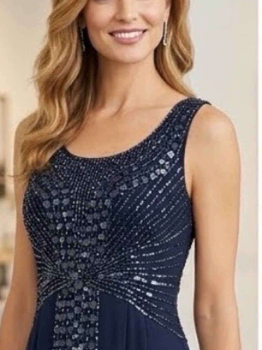 Adrianna Papell Navy Beaded Sleeveless Mini Dress
